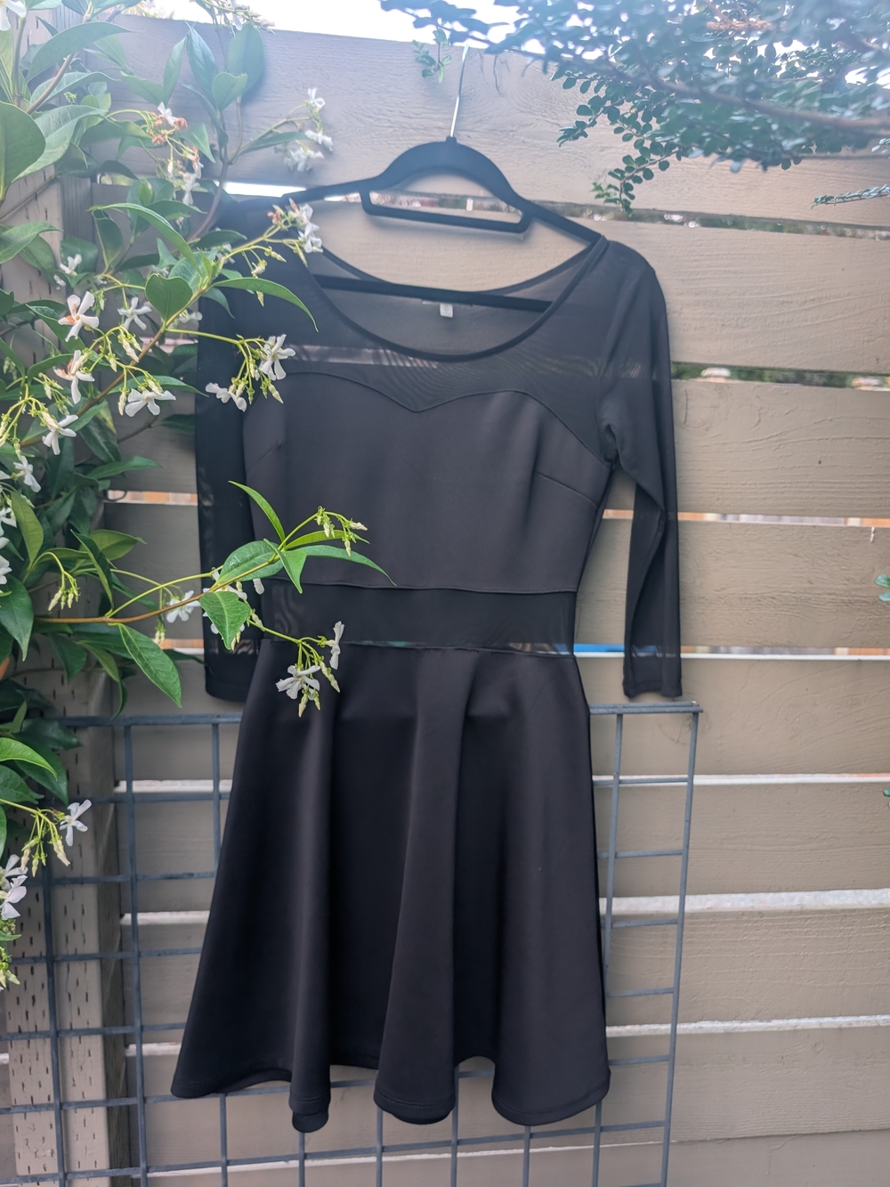 Charlotte Russe Black Fit-and-Flare Dress with Mesh Yoke